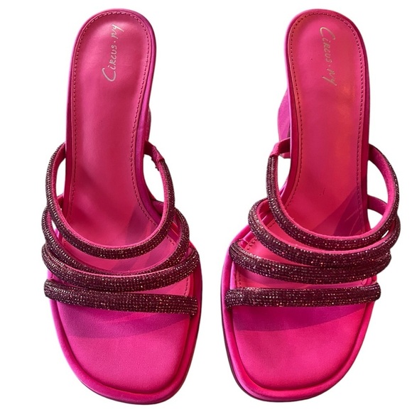 Circus NY by Sam Edelman Heddie Strappy Rhinestone Flare Heel Mules Pink SZ 8.5 - Picture 2 of 7